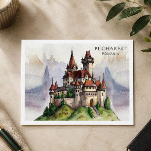 Postal Festiva Bucarest Rumania   Arte en Acuarela del Casco Anti