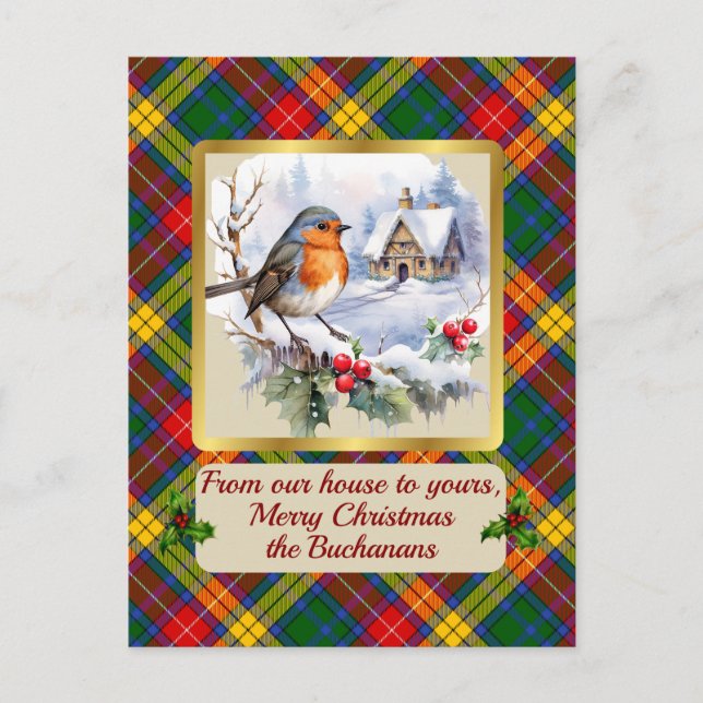 Postal Festiva Buchanan Tartan w/Robin Personalizado (Anverso)