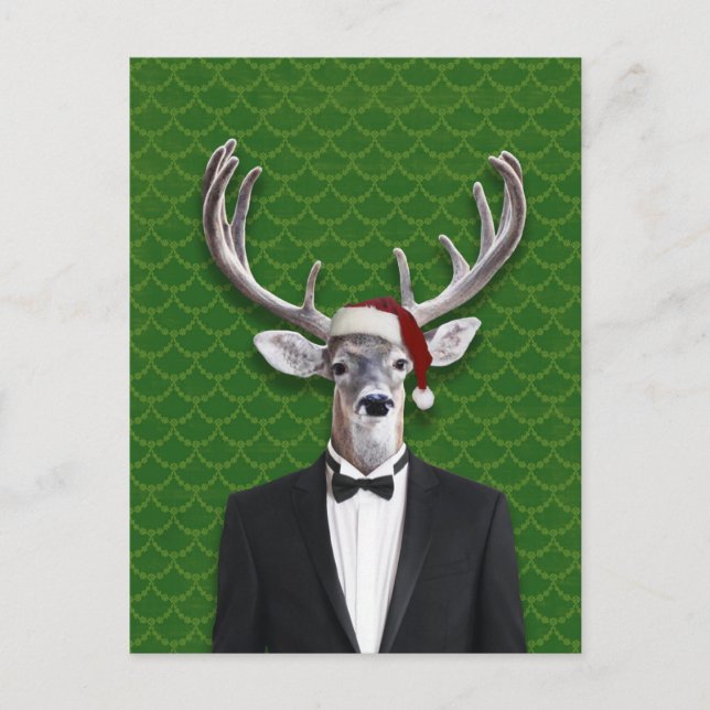 Postal Festiva Buck de vacaciones en Santa Hat y Tuxedo (Anverso)