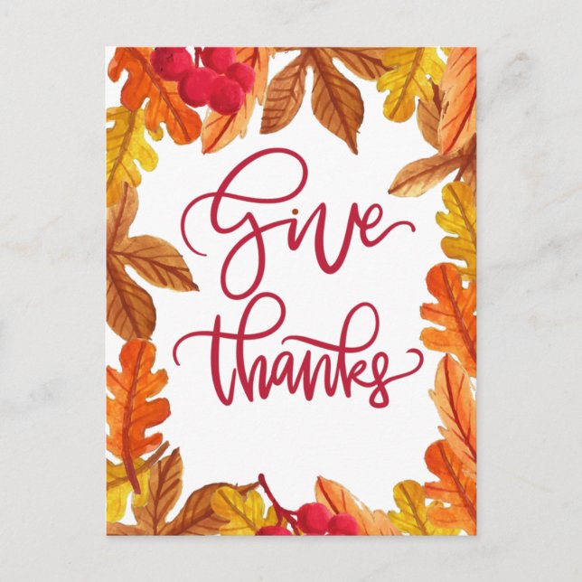 Postal Festiva Buen regalo de agradecimiento con hojas de otoño (Anverso)