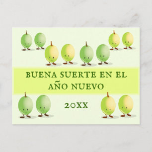Postal Festiva Buena Suerte Doce uvas afortunadas Año Nuevo
