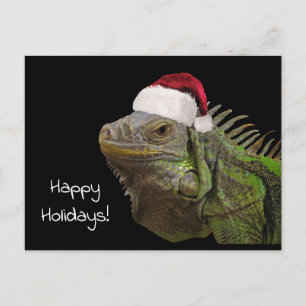 Postal Festiva Buenas fiestas lagarto de la iguana con un gorra
