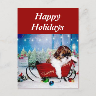 Postal Festiva Buenas fiestas Shih Tzu