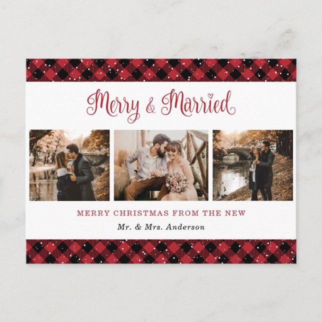 Postal Festiva Búfalo Rojo Casado y Merry Newlyweds (Anverso)