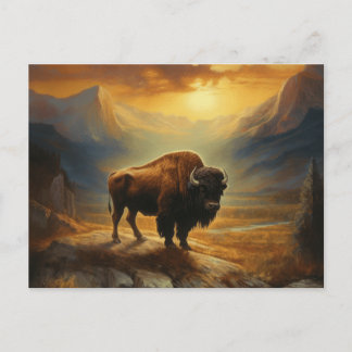 Postal Festiva Buffalo Bison Sunset Silhouette