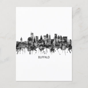 Postal Festiva Buffalo New York Skyline BW