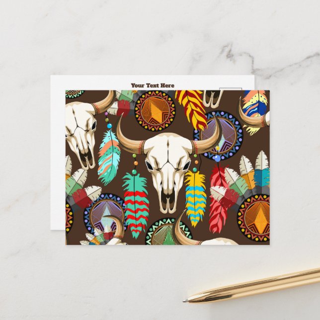 Postal Festiva Buffalo Skull Native American Emblem (Anverso/Reverso In Situ)