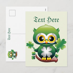 Postal Festiva Búho Bebé Lindo Cartoon de San Patricio