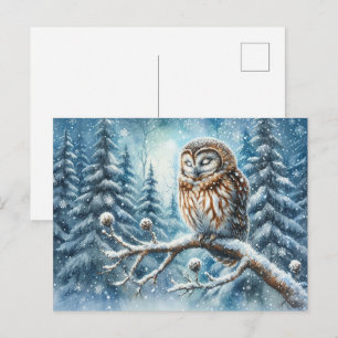 Postal Festiva Búho del Bosque Sereno Bosque Invernal Fauna