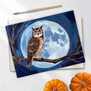 Postal Festiva Búho espeluznante Luna Llena Halloween