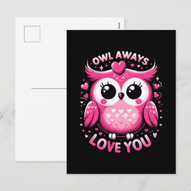 Postal Festiva Búho Siempre Te Amará - Día de San Valentín (Anverso / Reverso)