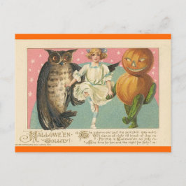 Postal Festiva Búho y goblin Halloween del vintage