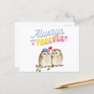 Postal Festiva Búhos lindos siempre y para siempre enamorados   