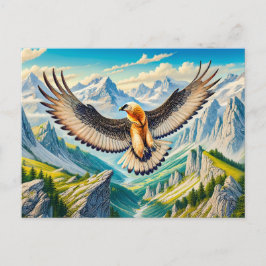 Postal Festiva Buitre con barba sobre los Alpes