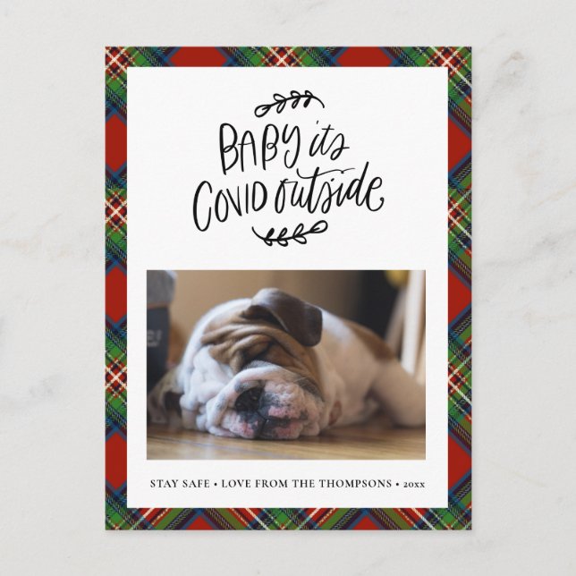Postal Festiva BULLDOG| Beba su COVID fuera de los Navidades cuba (Anverso)