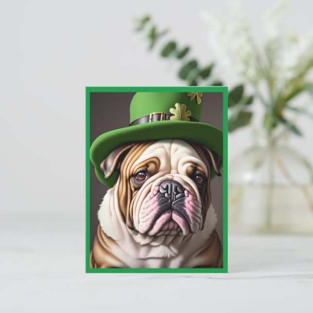 Postal Festiva Bulldog de San Patricio (Anverso de pie)