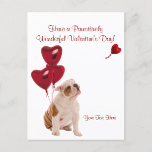 Postal Festiva Bulldog Deseos Día de San Valentín Maravillosos