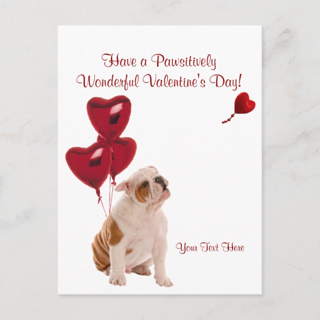 Postal Festiva Bulldog Deseos Día de San Valentín Maravillosos (Anverso)