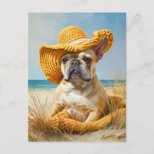 Postal Festiva Bulldog Francés con Ropa de Perro Tejida