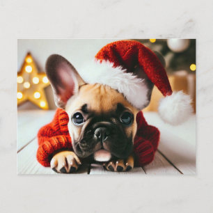 Postal Festiva Bulldog francés Cute Xmas