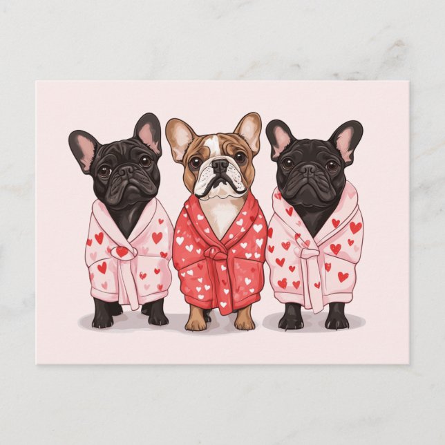Postal Festiva Bulldog francés de San Valentín (Anverso)