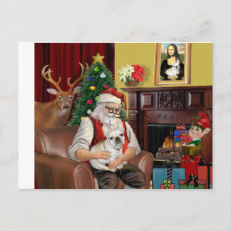 Postal Festiva Bulldog francés de Santa Claus (flauta)