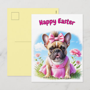 Postal Festiva Bulldog Francés Flores Pascua Bulldog Francés