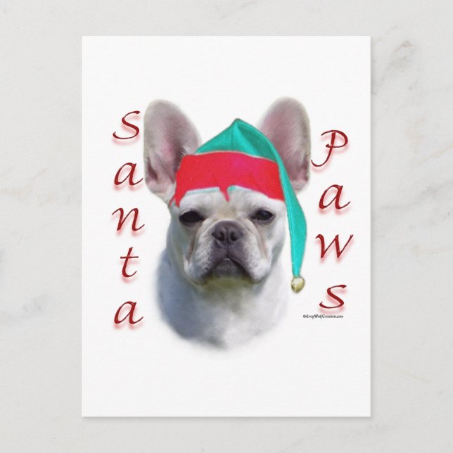 Postal Festiva Bulldog francés (qué) Santa Paws (Anverso)