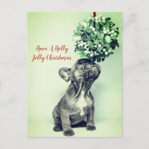 Postal Festiva Bulldog Francés Y Navidades Festividad Mistletoe