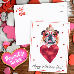 Postal Festiva Bulldog inglés de regalo de perro para enamorados