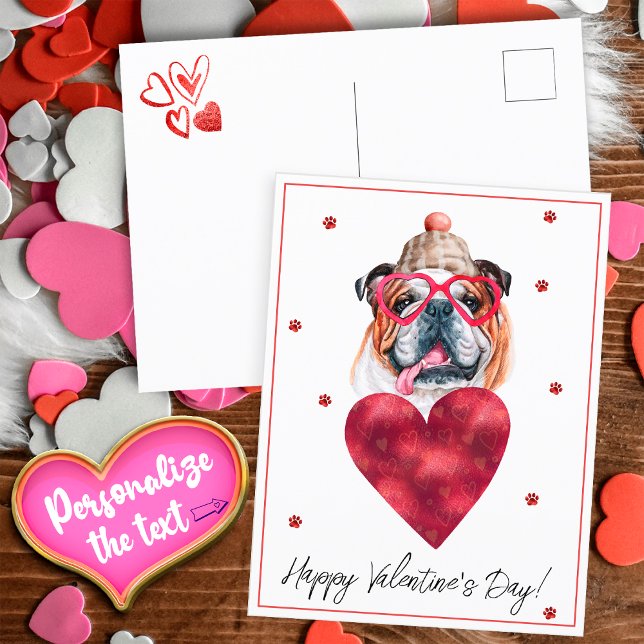 Postal Festiva Bulldog inglés de regalo de perro para enamorados (Subido por el creador)