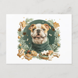 Postal Festiva Bulldog inglés navidades