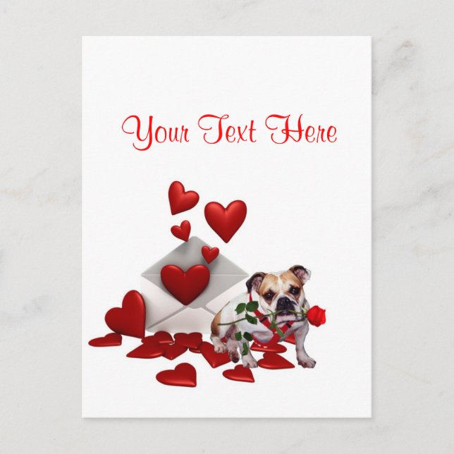 Postal Festiva Bulldog Maddie Red Rose Valentine Design (Anverso)
