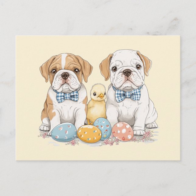 Postal Festiva Bulldoges en inglés de Pascua (Anverso)
