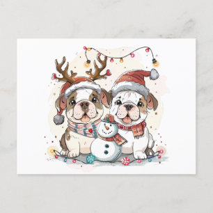 Postal Festiva Bulldoges ingleses navidades