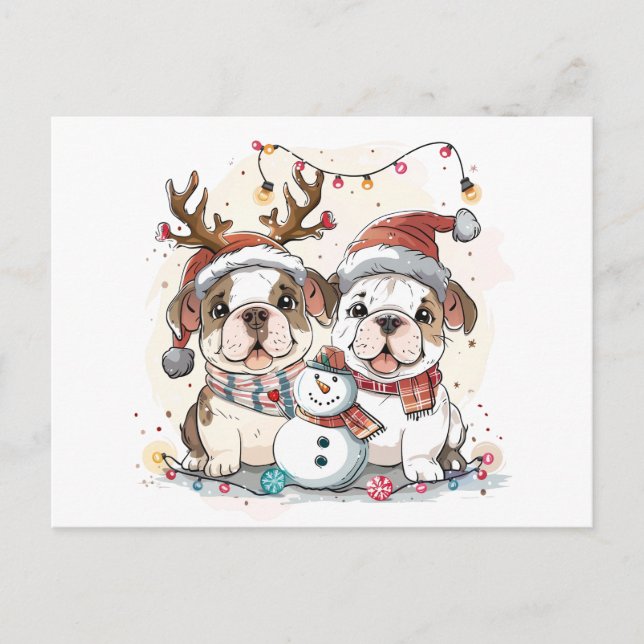 Postal Festiva Bulldoges ingleses navidades (Anverso)