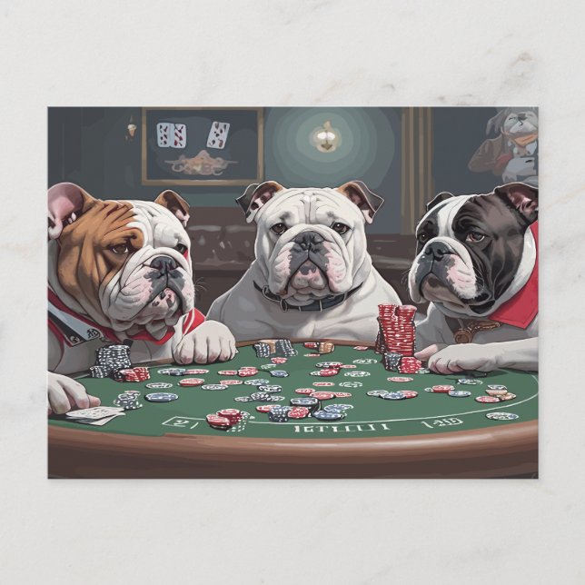 Postal Festiva Bulldogs playing poker (Anverso)
