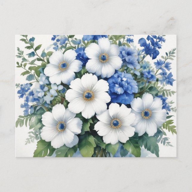 Postal Festiva Bunch of Flowers Elegant Watercolor (Anverso)