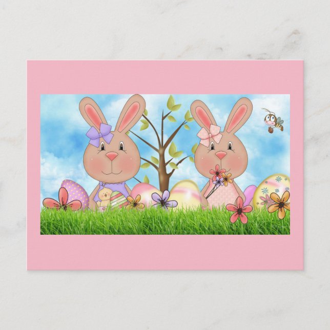 Postal Festiva Bunnies de Pascua (Anverso)