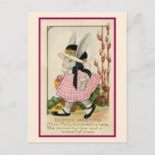 Postal Festiva Bunny Chica Easter Postcard