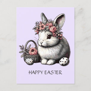 Postal Festiva Bunny Floral Easter Thainte Lavender
