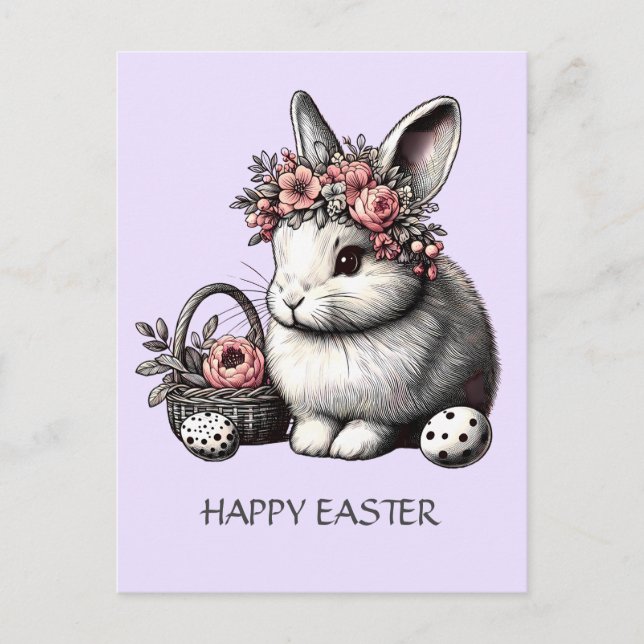 Postal Festiva Bunny Floral Easter Thainte Lavender (Anverso)