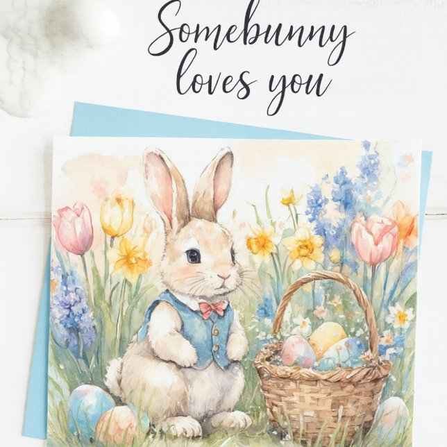 Postal Festiva Bunny Loves You Easter Holiday (for kids) Postcard (Subido por el creador)