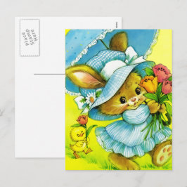 Postal Festiva Bunny vintage y Pascua de Chick