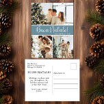 Postal Festiva Buon Natale 3 Foto<br><div class="desc">Esta fabulosa tarjeta postal de 3 fotos de vacaciones con "Buon Natale!" en un alfabeto moderno y su nombre familiar y año con un tipográfico tipográfico tipográfico tradicional, ambos en blanco sobre azul polvoriento, es perfecta para enviarlo a su familia y amigos. ¡A todos les encantará conseguir nuevas fotos de...</div>