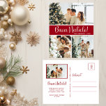 Postal Festiva Buon Natale 4 Foto<br><div class="desc">Esta fabulosa postal de 4 festividades fotográficas con "Buon Natale!" en un alfabeto moderno y su nombre familiar y año con un tipográfico tipográfico tradicional y nítido, ambos en blanco sobre rojo, es perfecta para enviarlos a su familia y amigos. ¡A todos les encantará conseguir nuevas fotos de su familia!...</div>
