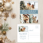 Postal Festiva Buon Natale 4 Foto<br><div class="desc">Esta fabulosa postal de 4 festividades fotográficas con "Buon Natale!" en un alfabeto moderno y su nombre familiar y año con un tipográfico tipográfico tradicional y nítido tipo de letra, ambos en blanco sobre azul polvoriento, es perfecta para enviarlo a su familia y amigos. ¡A todos les encantará conseguir nuevas...</div>