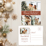 Postal Festiva Buon Natale 4 Foto<br><div class="desc">Esta fabulosa postal de 4 festividades fotográficas con "Buon Natale!" en un alfabeto moderno y su nombre familiar y año con un tipográfico tipográfico tradicional y nítido, ambos en blanco sobre terracota, es perfecta para enviarlos a su familia y amigos. ¡A todos les encantará conseguir nuevas fotos de su familia!...</div>