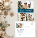 Postal Festiva Buon Natale 4 Foto<br><div class="desc">Esta fabulosa postal de 4 festividades fotográficas con "Buon Natale!" en un alfabeto moderno y su nombre familiar y año en un tipográfico tipográfico tradicional, ambos en blanco sobre verde azulado, es perfecta para enviarlos a su familia y amigos. ¡A todos les encantará conseguir nuevas fotos de su familia! El...</div>