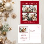 Postal Festiva Buon Natale 5 Foto<br><div class="desc">Esta fabulosa postal de 5 festividades fotográficas con "Buon Natale!" en una letra moderna y su nombre familiar y año en una tipografía tradicional nítida, ambas en blanco sobre rojo, es perfecta para enviarle a su familia y amigos. ¡A todos les encantará conseguir nuevas fotos de su familia! El mensaje...</div>